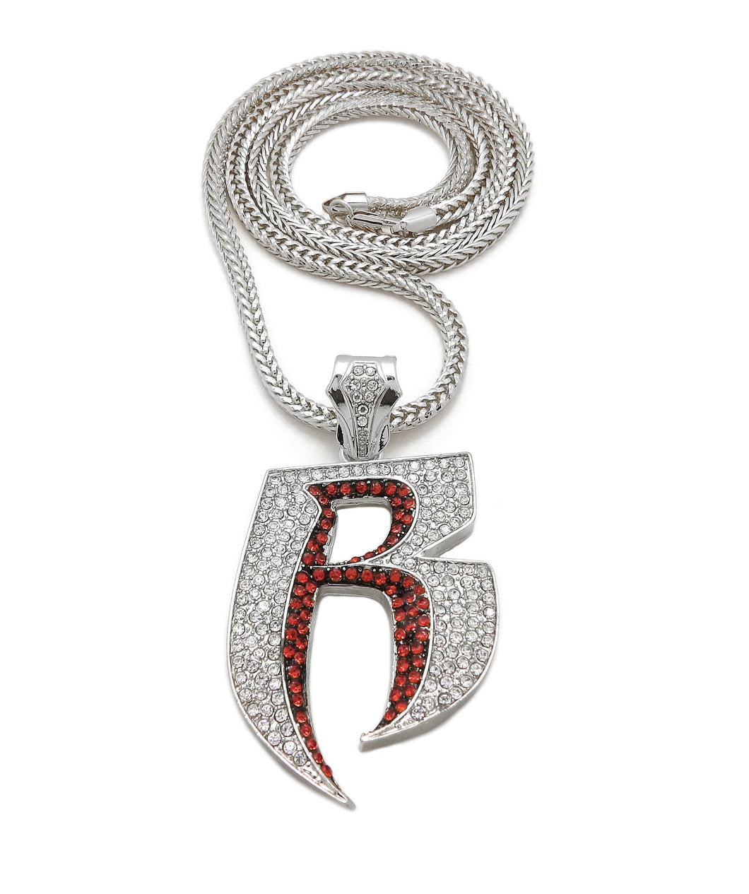Silver with Red SL Iced out R Pendant